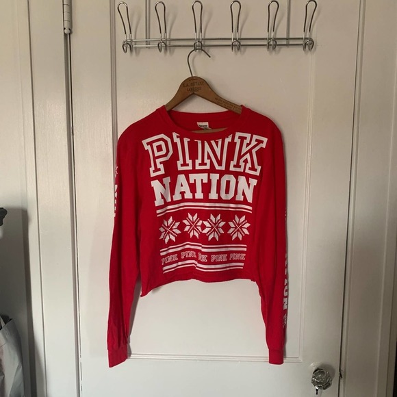 PINK Nation winter edition long sleeve crop tee size M - Picture 1 of 4